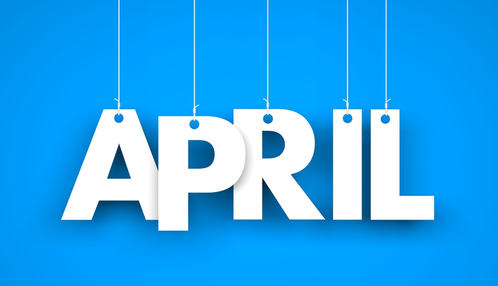 White Word April On Blue Background New Year Illustration 3d