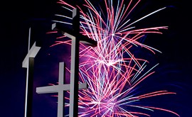 fireworks at the cross