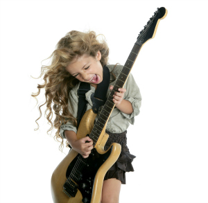 little blond girl  playing guitar