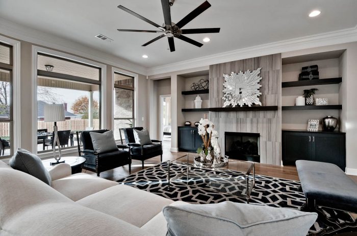 Family Room with built-in bookcases