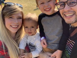 April Wallace poses with her family at Farmland Adventures