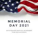 Memorial Day, May 31, 2021